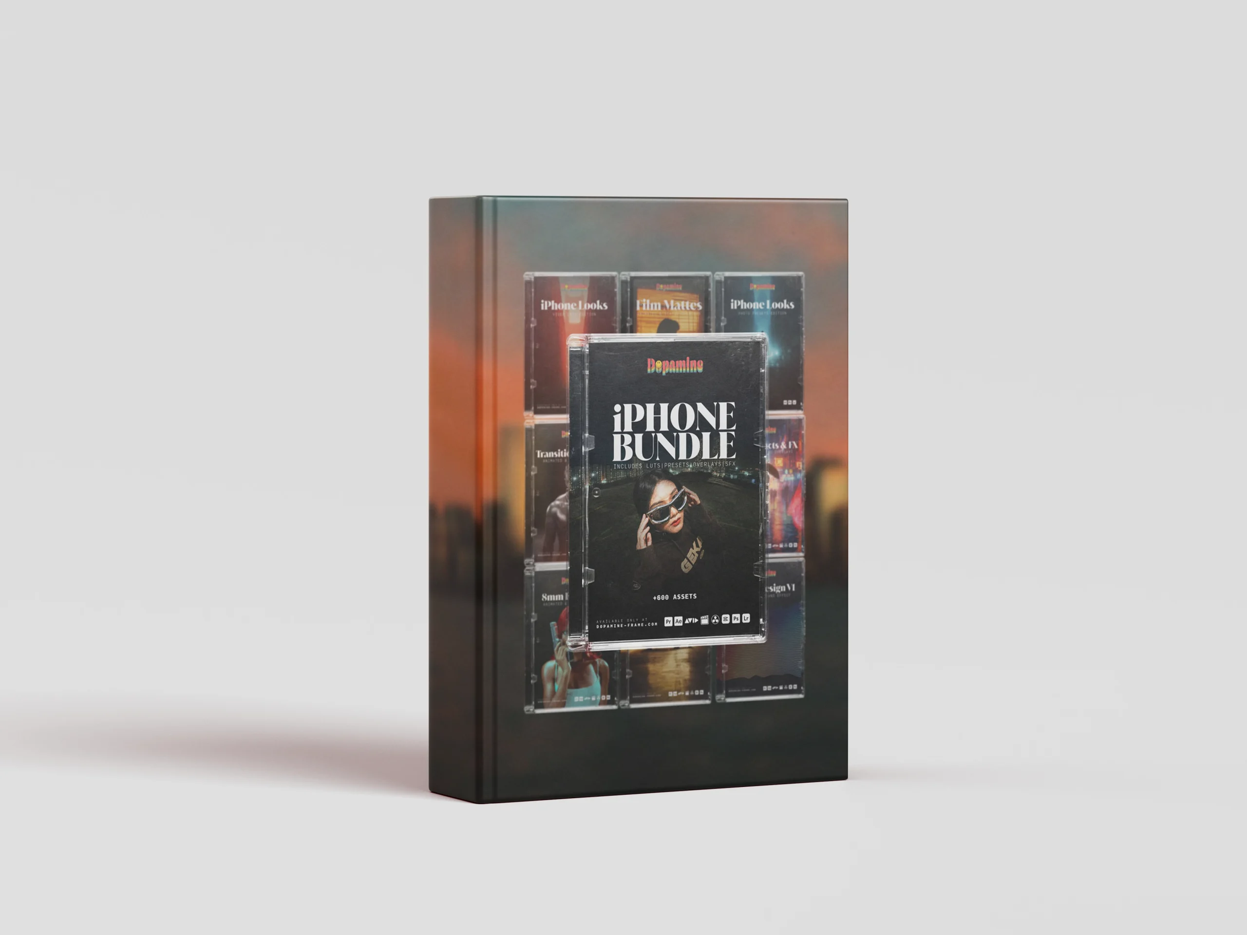 600多种复古电影美学胶片遮罩、漏光、灰尘划痕、颗粒、转场过渡、音效、调色LUT、LR预设视频创作合集捆绑包 The iPhone Bundle – Dopamine Frame