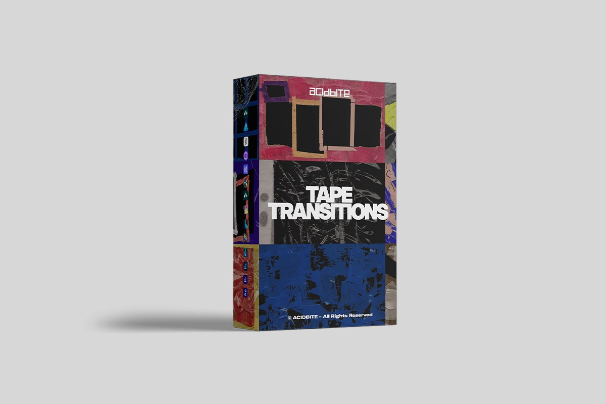 「即将更新⠐⠐⠐」50种复古粗糙胶带纸张纹理叠加效果粗犷拼贴艺术PR/达芬奇模板/FCPX插件+音效 / ACIDBITE – Tape Transitions