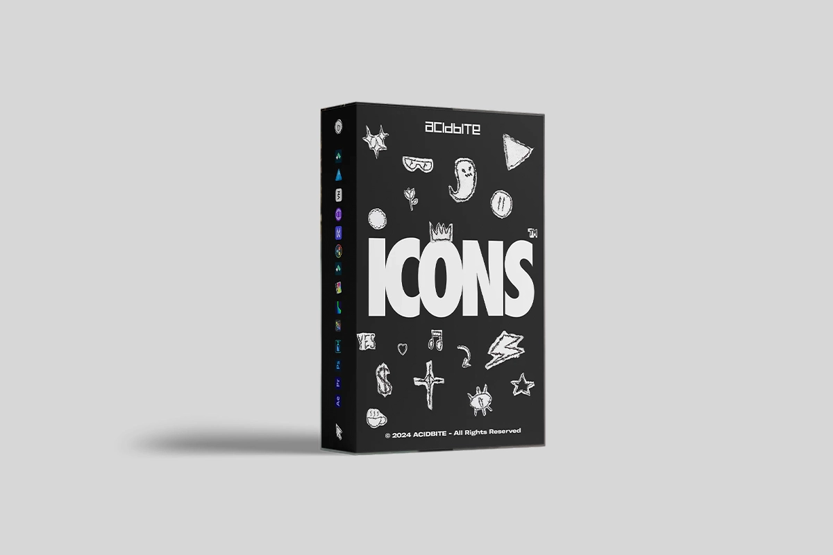 「即将更新⠐⠐⠐」80个混合美学街头手绘贴纸涂鸦符号图标定格动画视频素材 / ACIDBITE – Icons